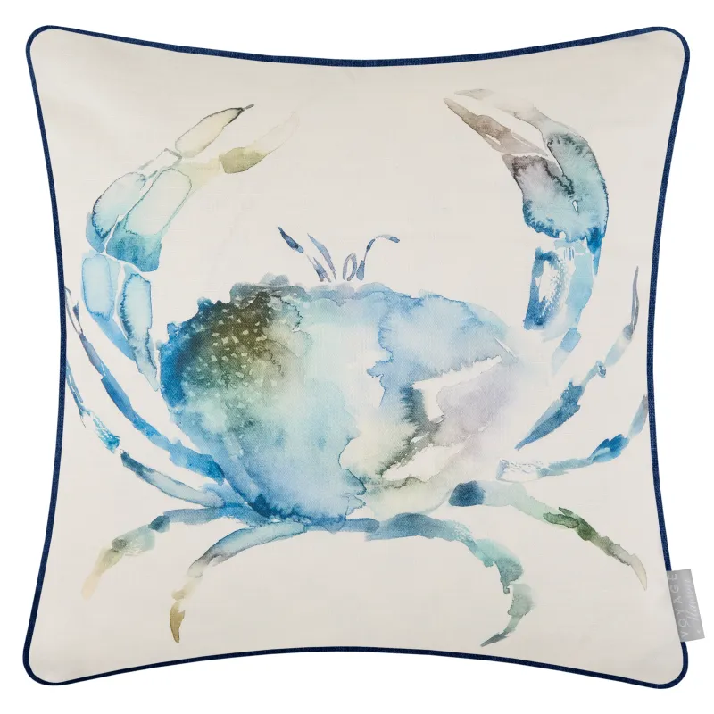 Crab Printed Piped Cushion Cobalt