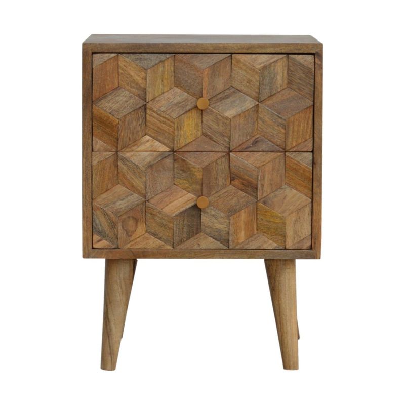 Cube Carved 2 Drawer Bedside
