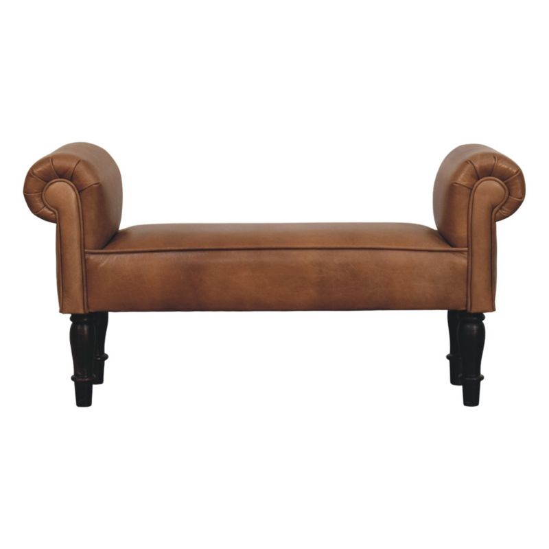 Brown Buffalo Leather Rolled Arms Bench