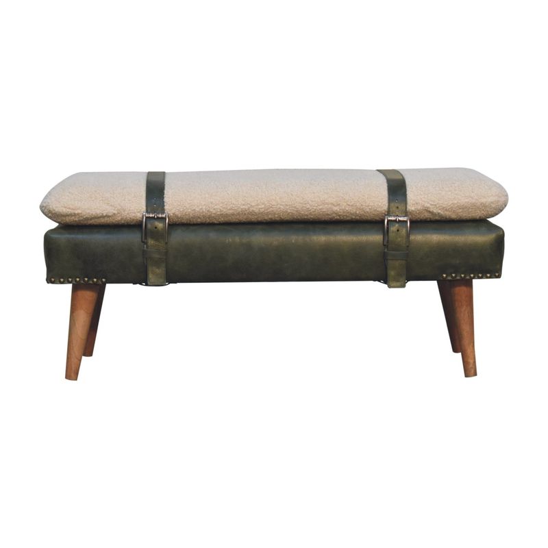 Boucle x Olive Green Leather Bench