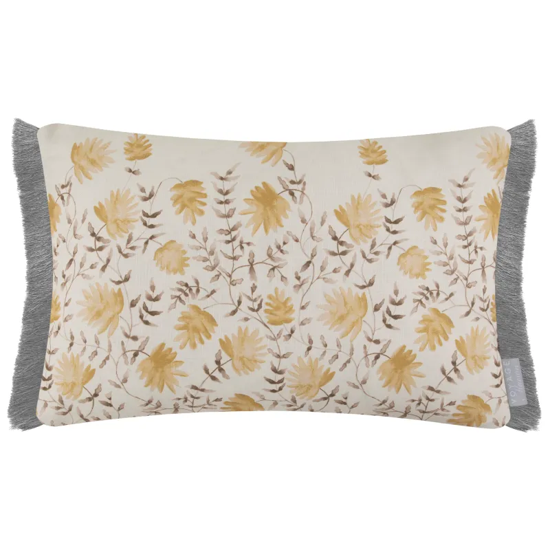 Elai Printed Ruche Fringe Cushion Stone