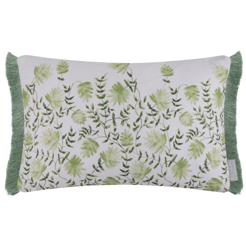 Elai Printed Ruche Fringe Cushion Sage