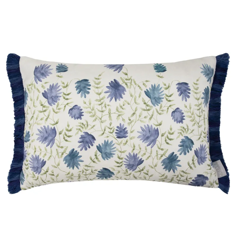 Elai Printed Ruche Fringe Cushion Denim