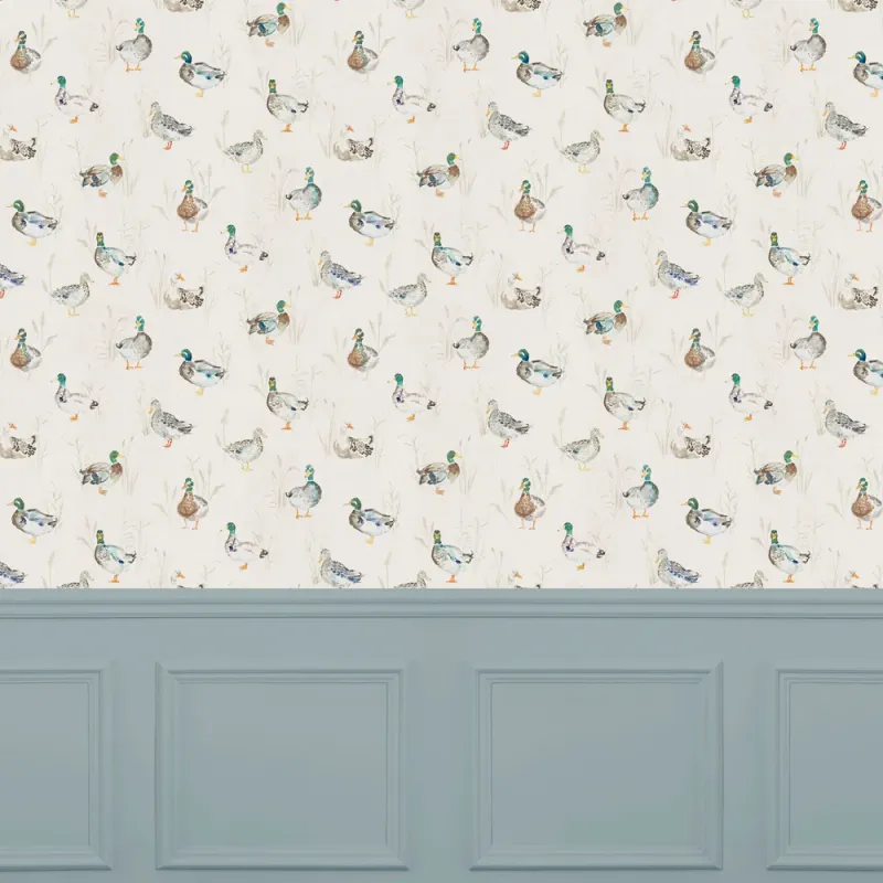 Paddling Ducks 1.4m Wide Width Wallpaper (By The Metre) Linen