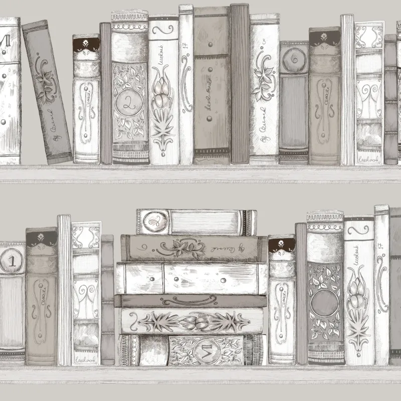 Library Books 1.4m Wide Width Wallpaper (By The Metre) Sepia