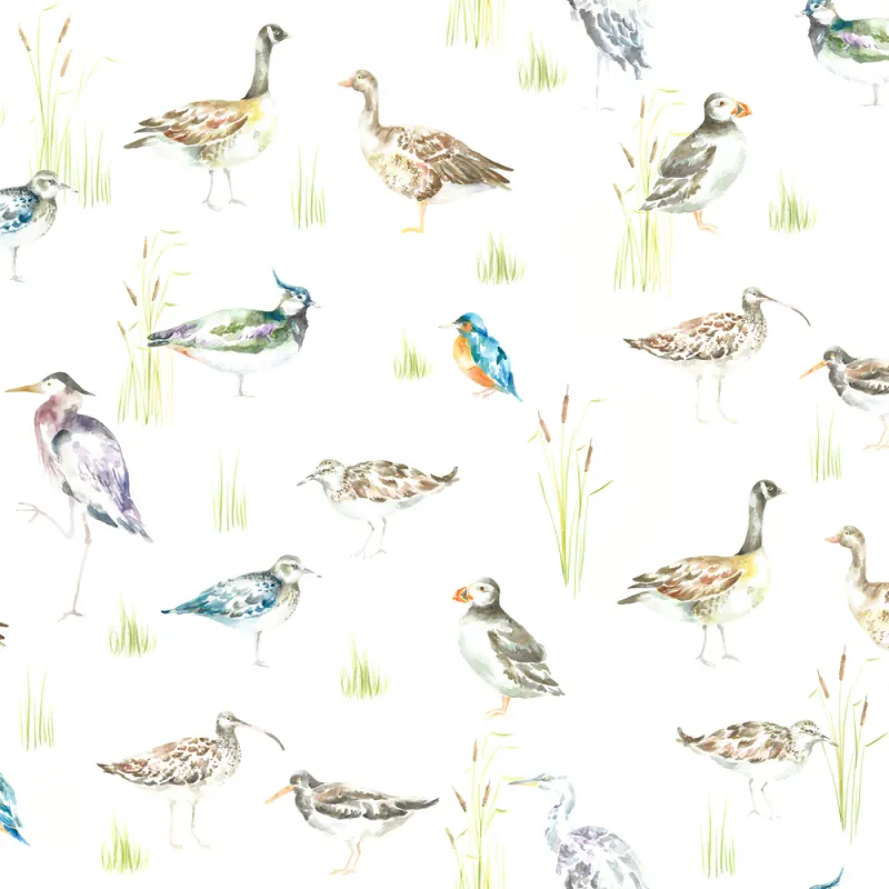 Waterfowl 1.4m Wide Width Wallpaper (By The Metre) Linen