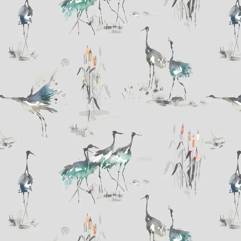 Cranes 1.4m Wide Width Wallpaper (By The Metre) Cobalt