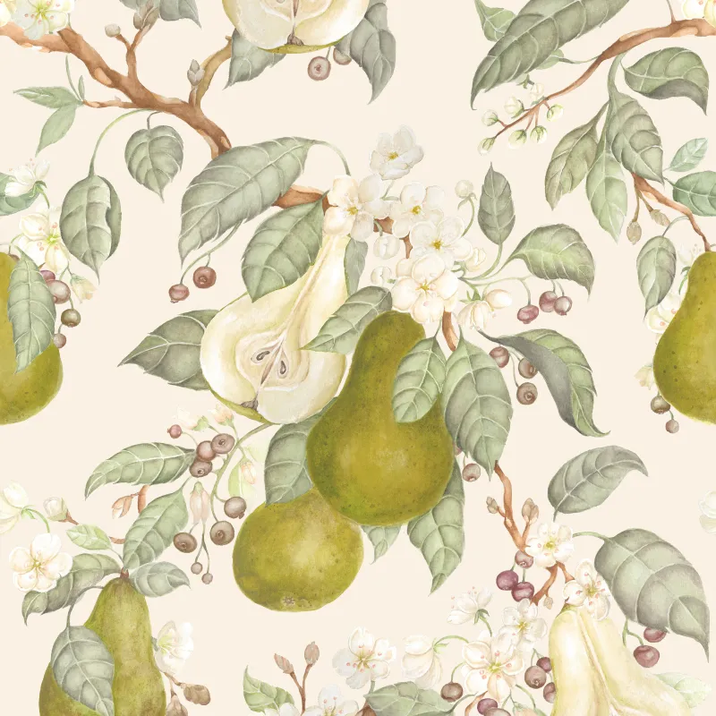 Pear Orchard 1.4m Wide Width Wallpaper (By the Metre) Cream