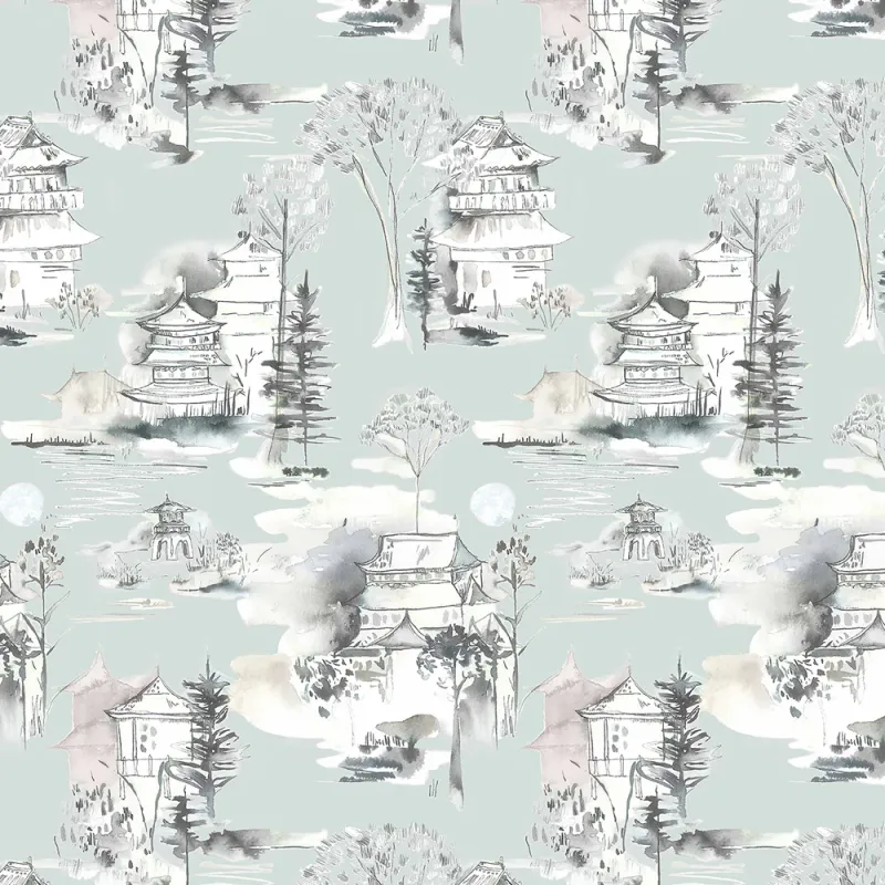Kyoto Gardens 1.4m Wide Width Wallpaper (By The Metre) Opal