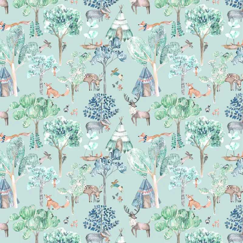 Woodland Adventures 1.4m Wide Width Wallpaper (By The Metre) Aqua