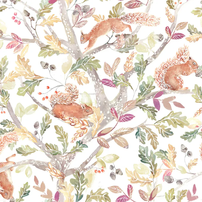 Scurry Of Squirrels 1.4m Wide Width Wallpaper (By The Metre) Auburn
