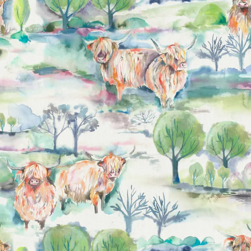 Heilan Herd 1.4m Wide Width Wallpaper (By The Metre) Greenn