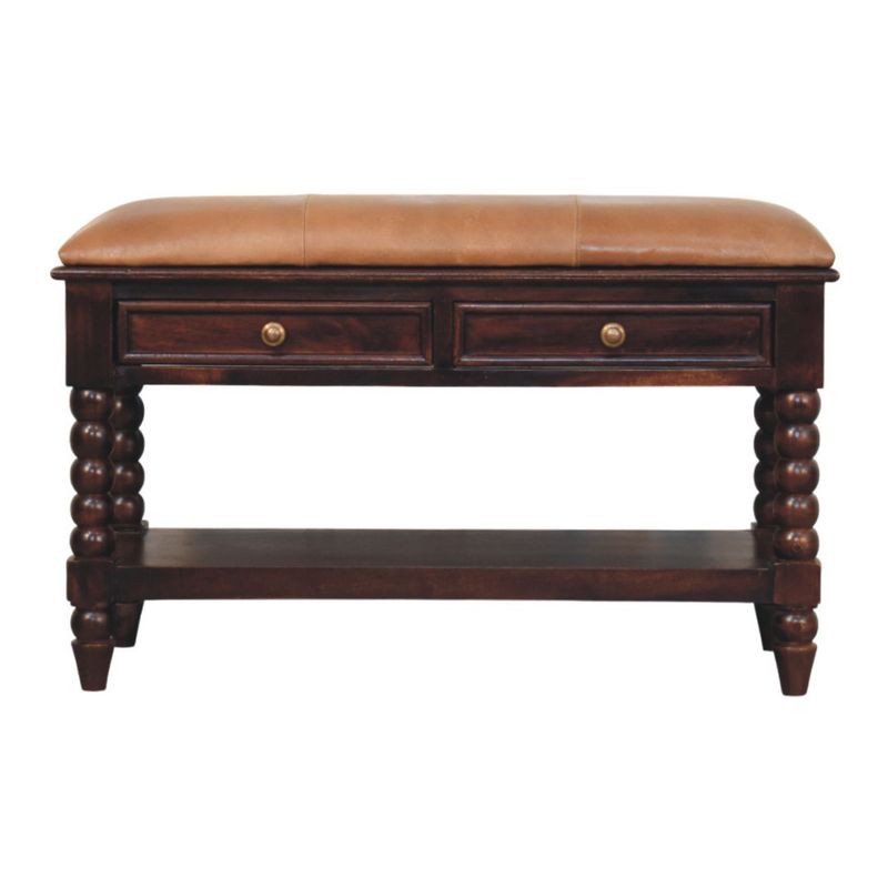 Spindle Winewood Leather Bench