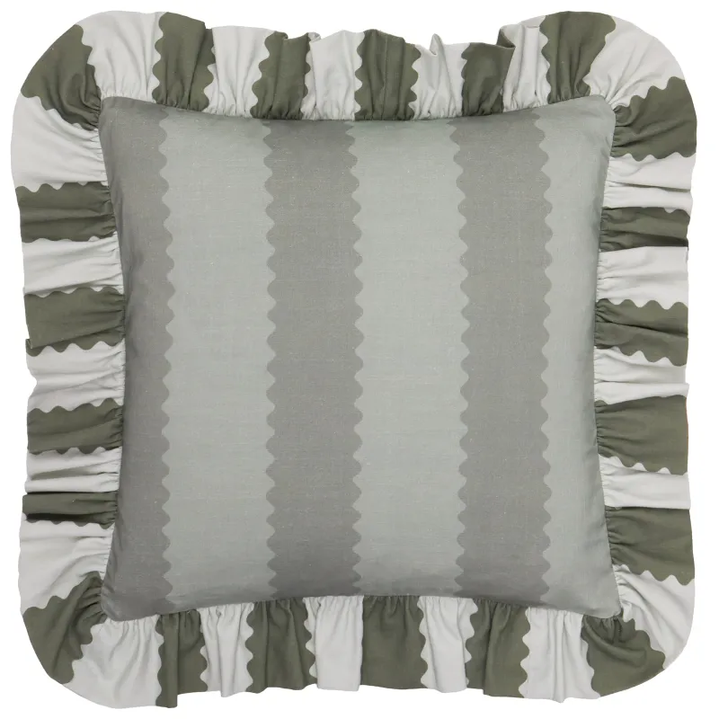 Birdie Stripe Ruffle Cushion Bay Green/Mist
