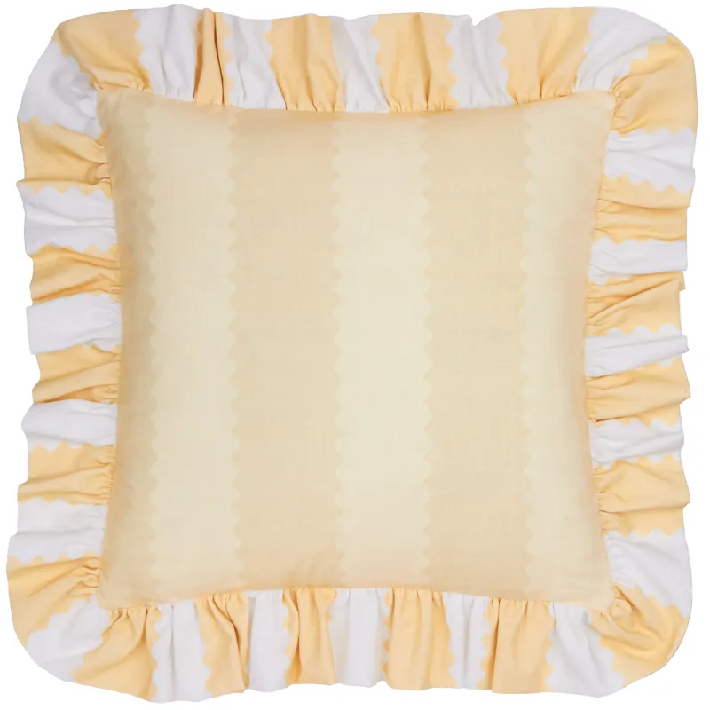 Birdie Stripe Ruffle Cushion Butter Yellow