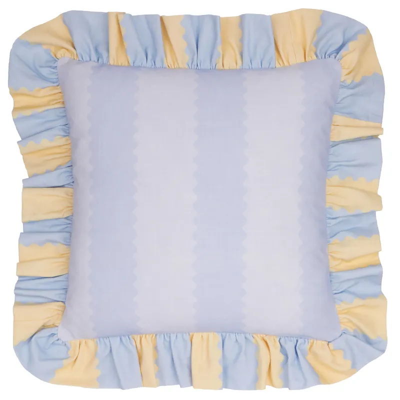 Birdie Stripe Ruffle Cushion Lemon/Sky