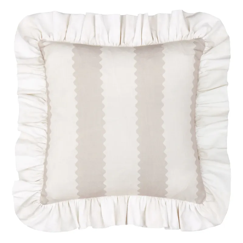 Birdie Stripe Ruffle Cushion Oat/Milk
