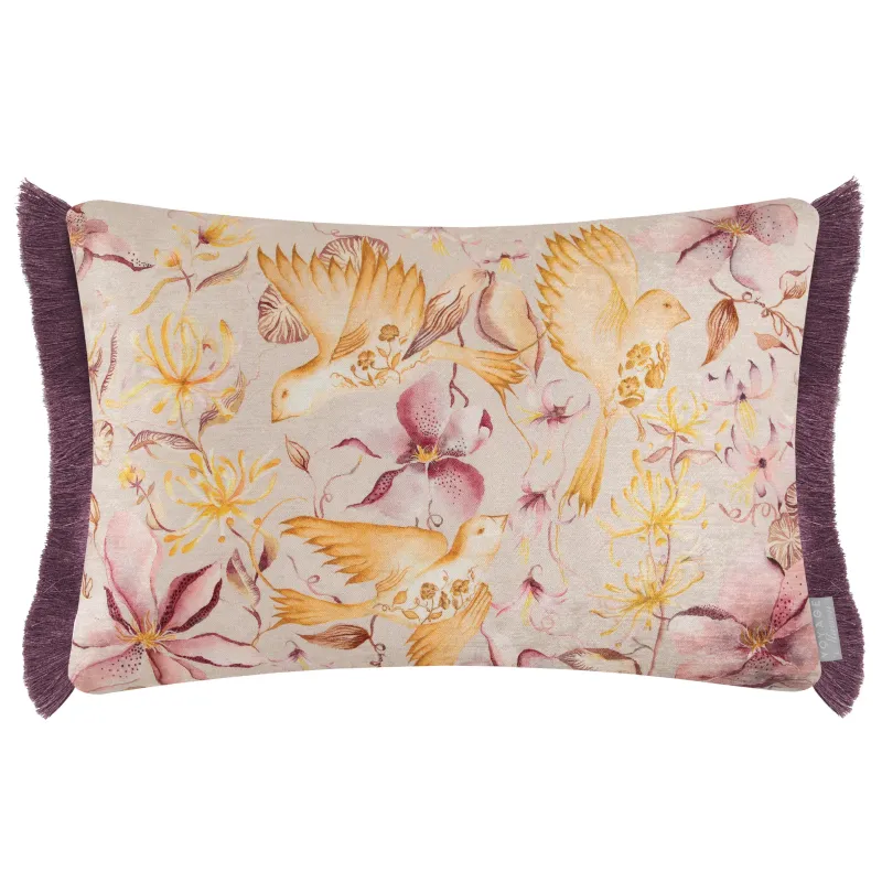 Floella Printed Ruche Fringe Cushion Prim Rose