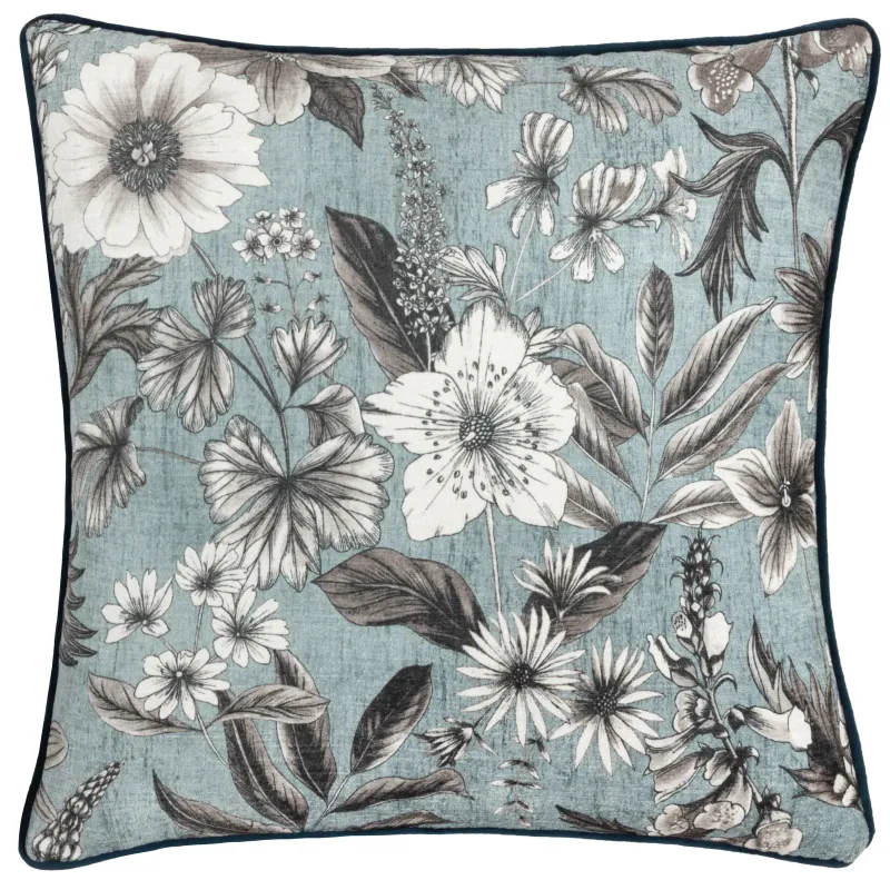 Harlington Botany Floral Piped Cushion Petrol