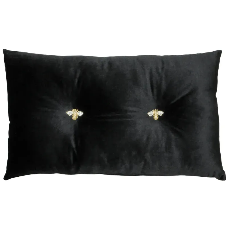 Bumble Bee Velvet Cushion Black
