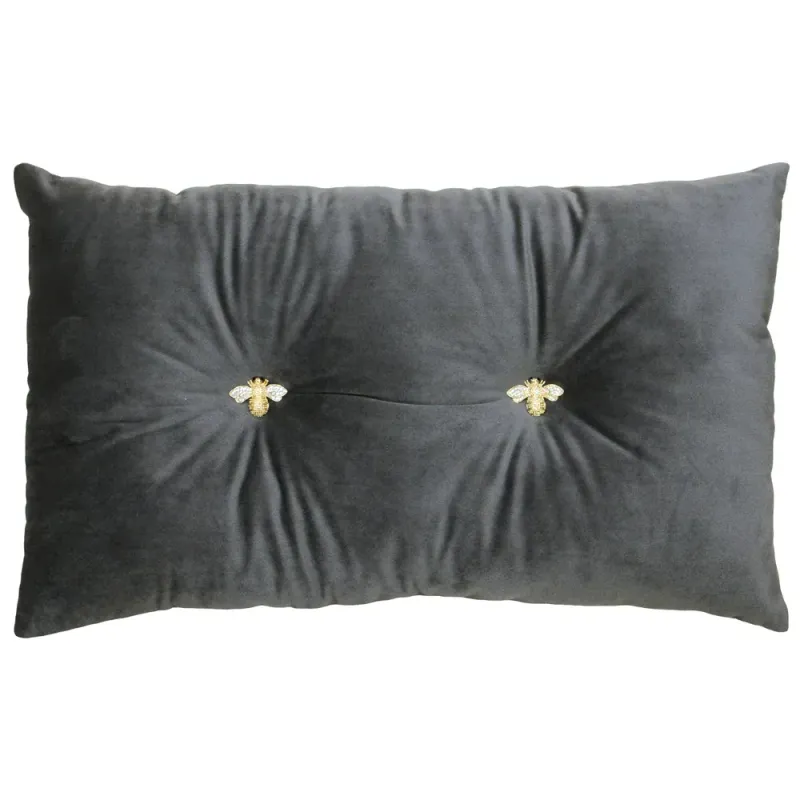 Bumble Bee Velvet Cushion Grey