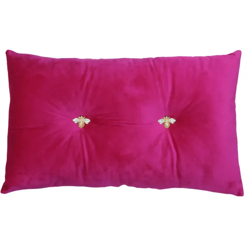 Bumble Bee Velvet Cushion Fusia