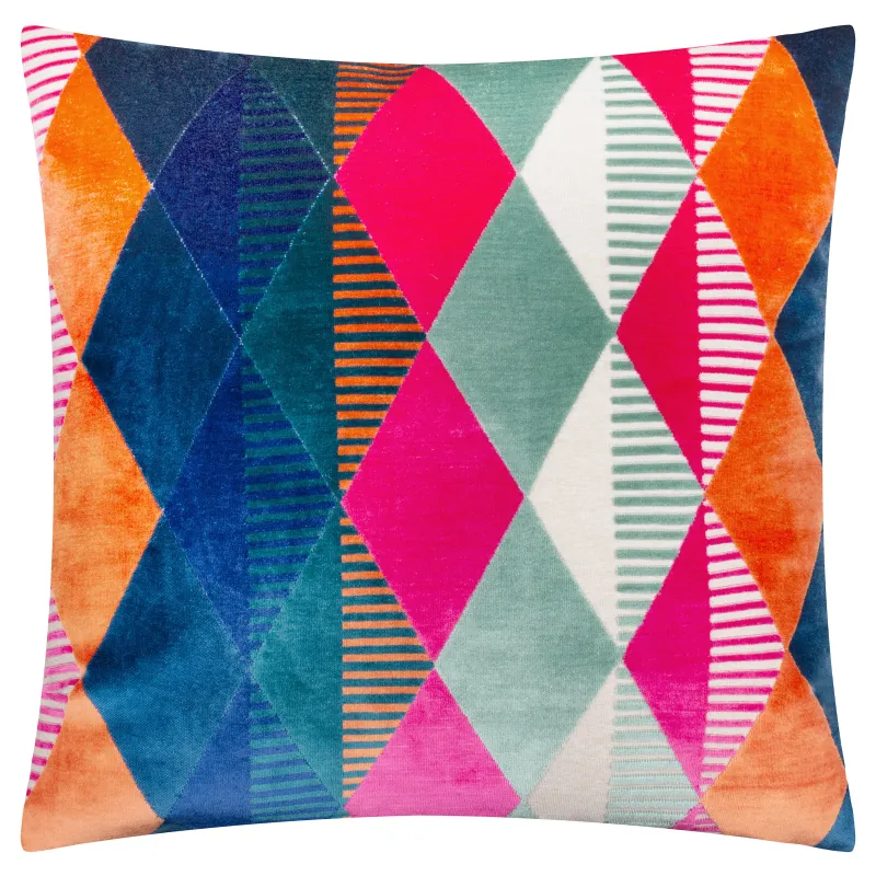 Metro Harlequin Velvet Cushion Multicolour