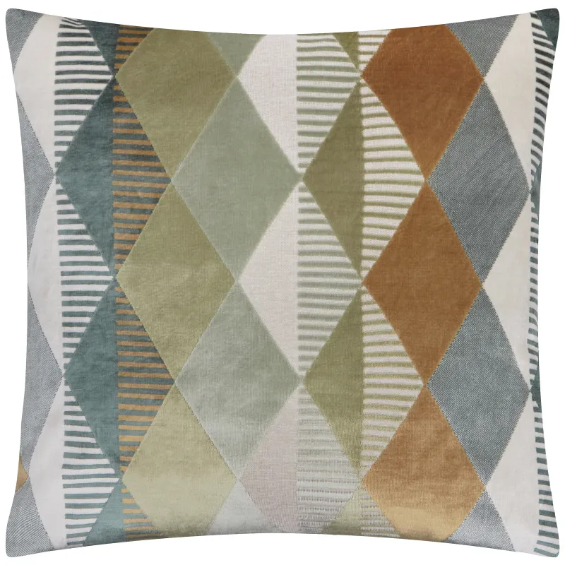 Metro Harlequin Velvet Cushion Green