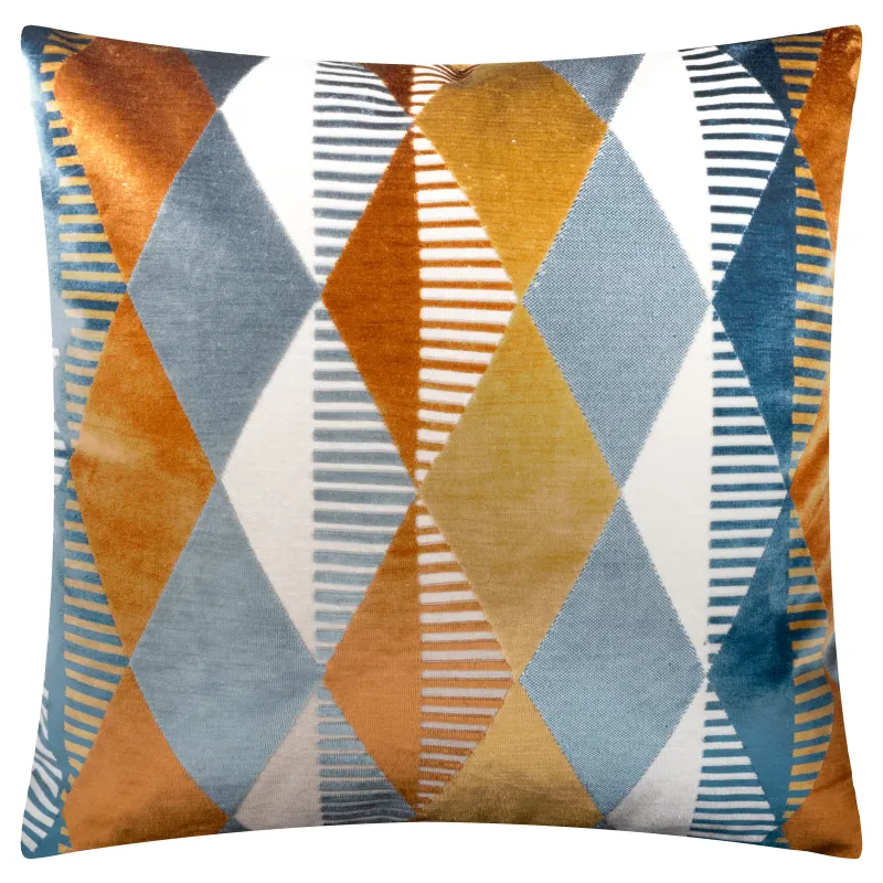 Metro Harlequin Velvet Cushion Ginger