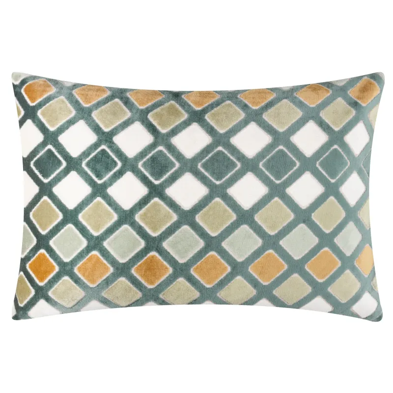 Metro Diamond Velvet Cushion Green