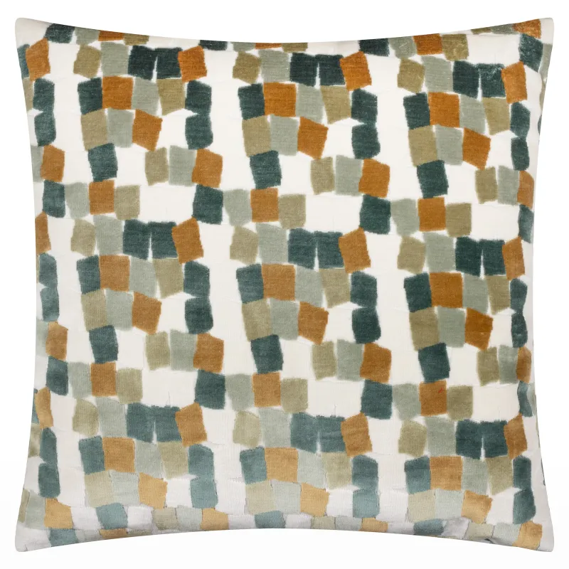Metro Blocks Velvet Jacquard Cushion Green