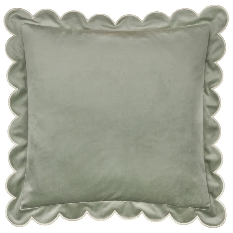 Lil Scallop Velvet Cushion Green/Natural