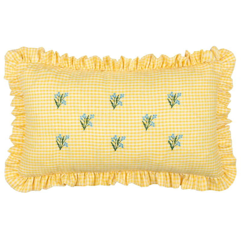 Les Petite Fleurs Gingham Ruffle Cushion Yellow