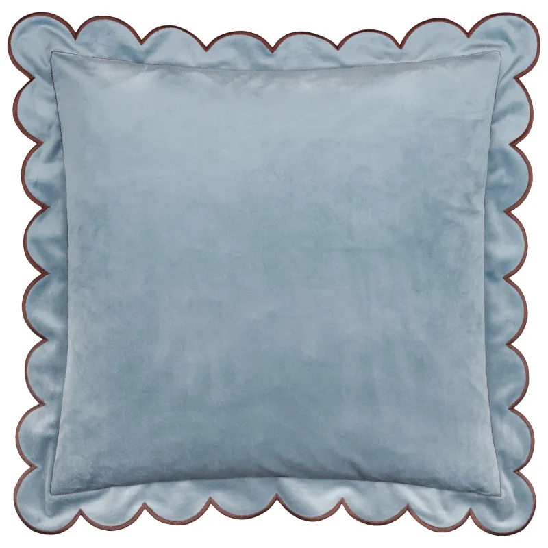 Lil Scallop Velvet Cushion Blue/Brown
