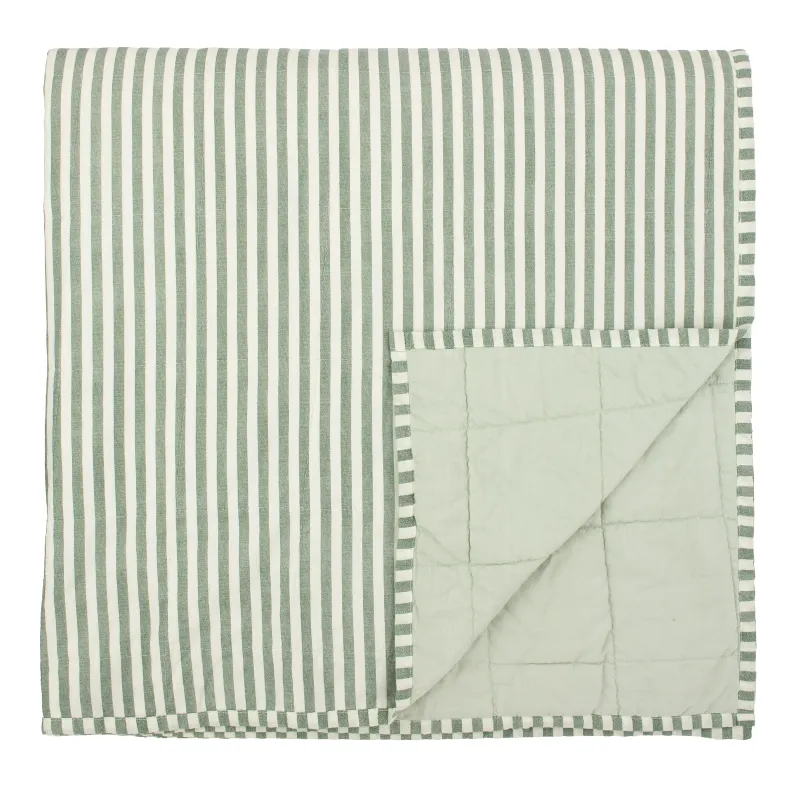 Hebden Quilted Stripe 100% Cotton Bedspread Forest/Bay Green