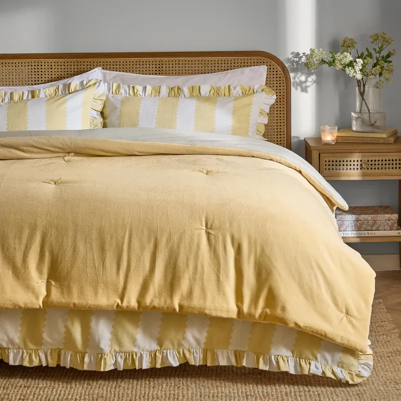 Edie 100% Cotton Velvet Bedspread Butter Yellow