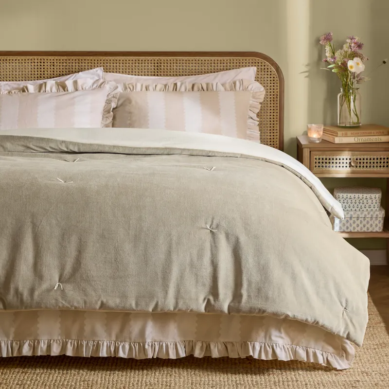 Edie 100% Cotton Velvet Bedspread Natural