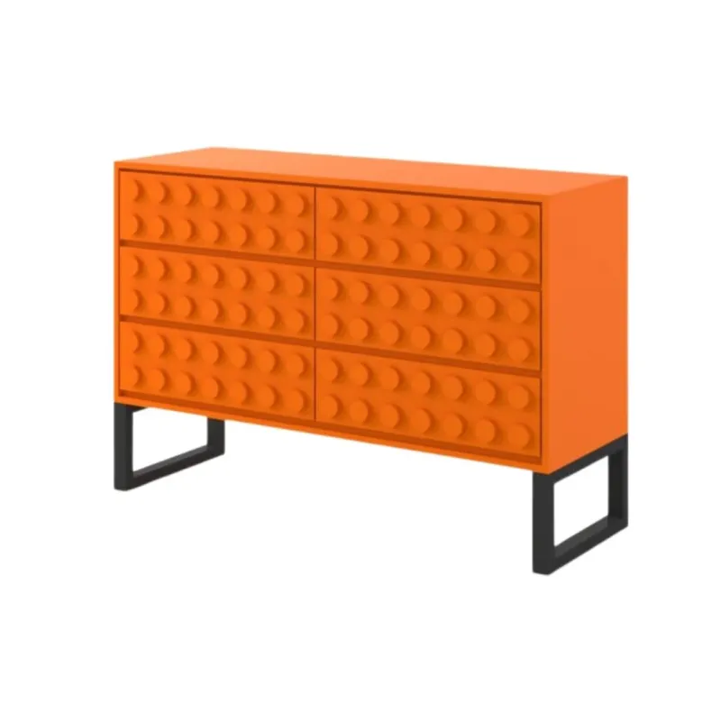 Orange "Ogel" Block Solid Wood 6 Drawer Side Cabinet