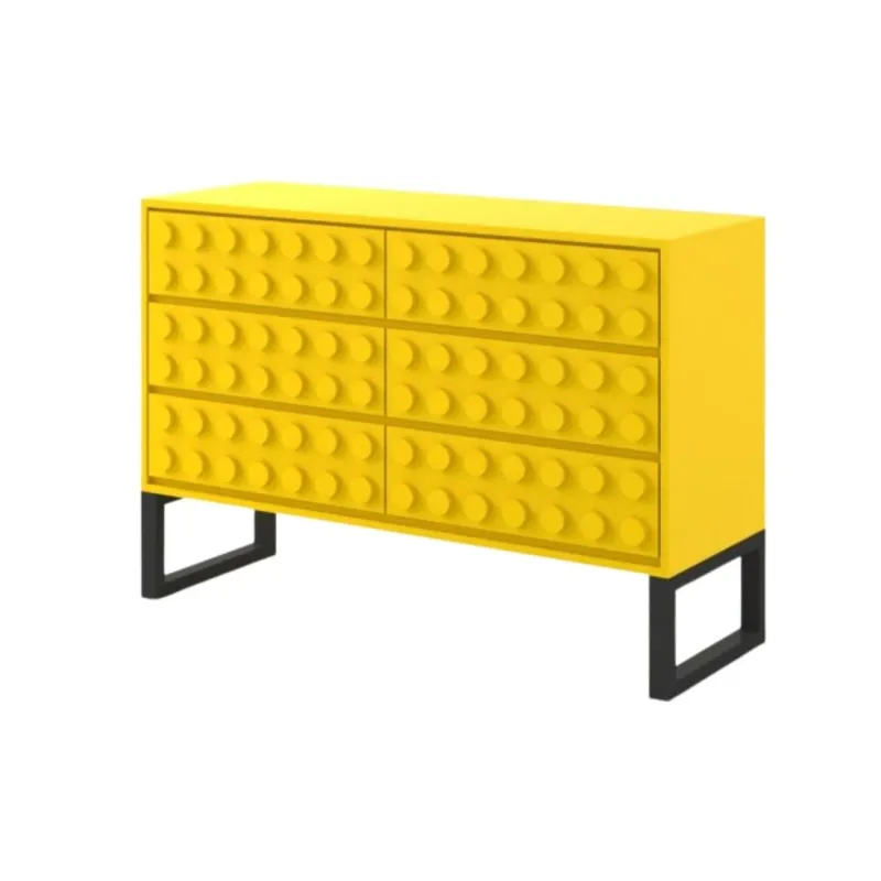 Yellow "Ogel" Block Solid Wood 6 Drawer Side Cabinet
