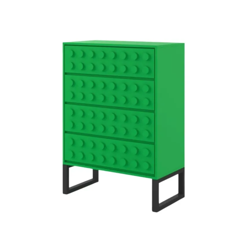 Green "Ogel" Block Solid Wood 4 Drawer Chest