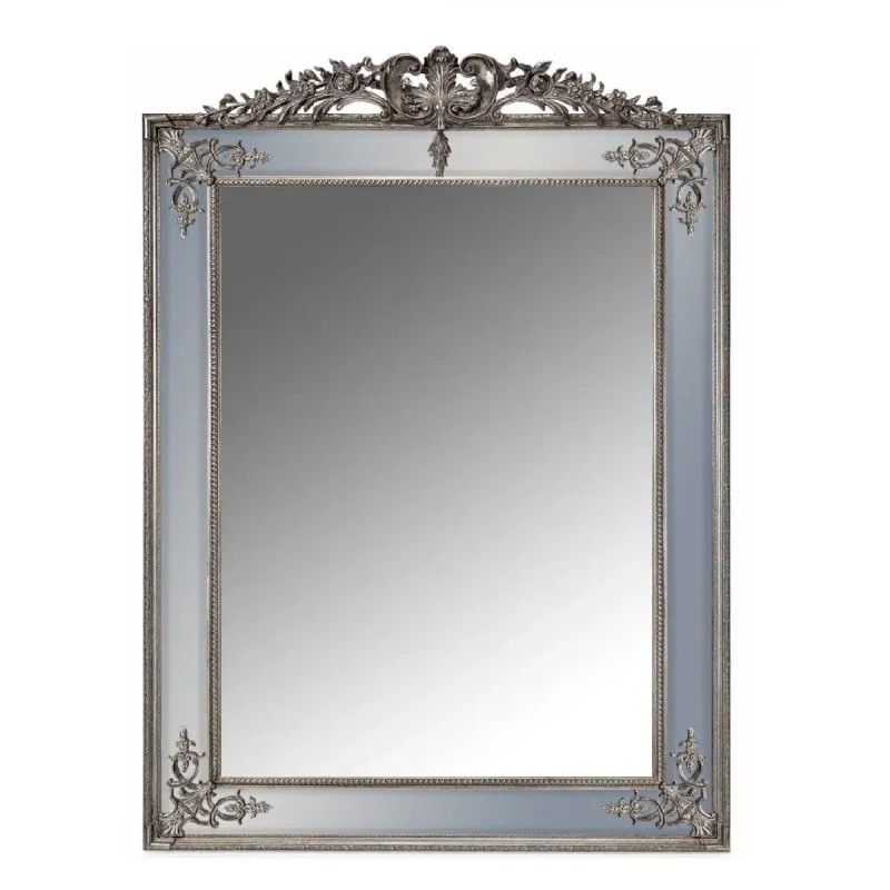 Large Silver French Mirror with Crest