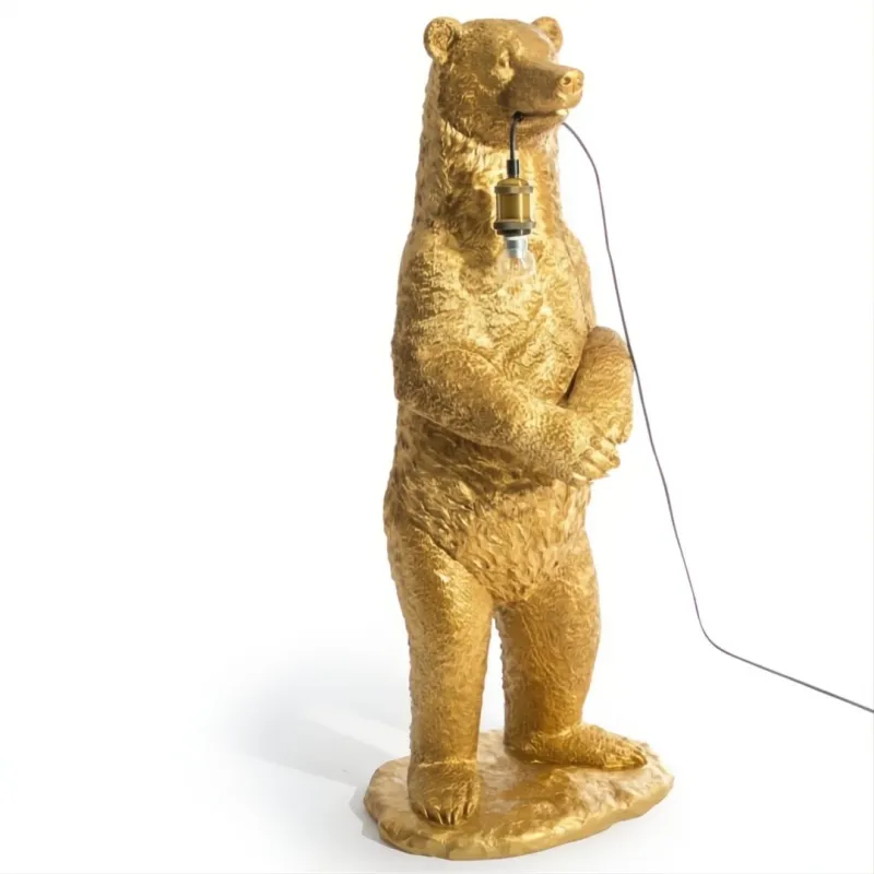 Antique Gold Standing Bear Floor Lamp