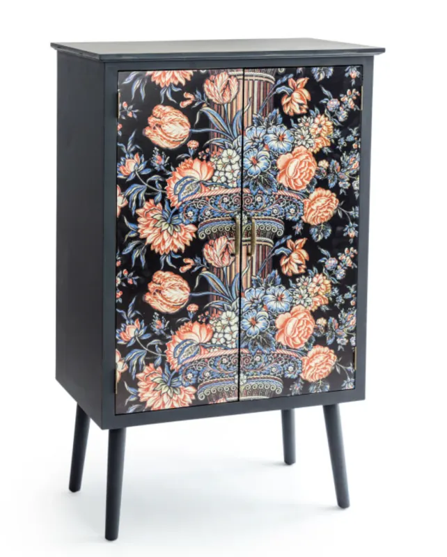 Tall Floral Column Boho Side Cabinet