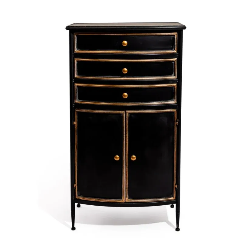Black and Antique Gold "Orwell" Door & Drawer Side Cabinet..