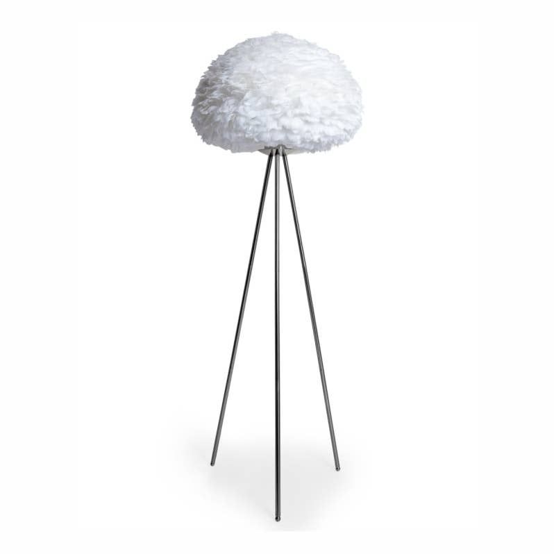 Chrome Tripod Floor Lamp with White Feather Shade