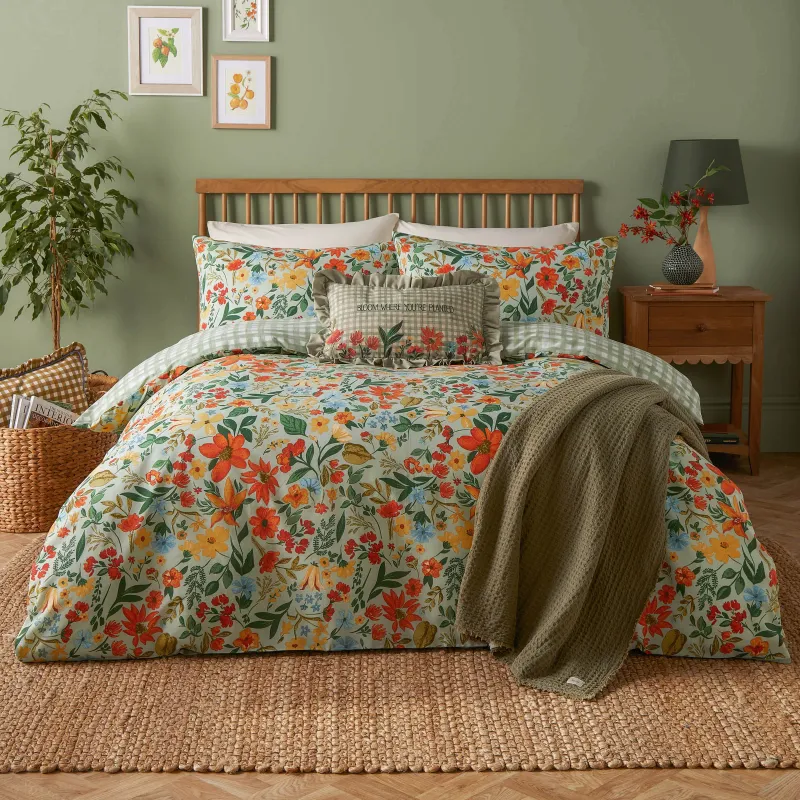 Meadow Haze Printed Duvet Cover Set Green
