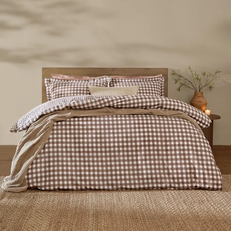 Barton Gingham Check Duvet Cover Set Chocolate