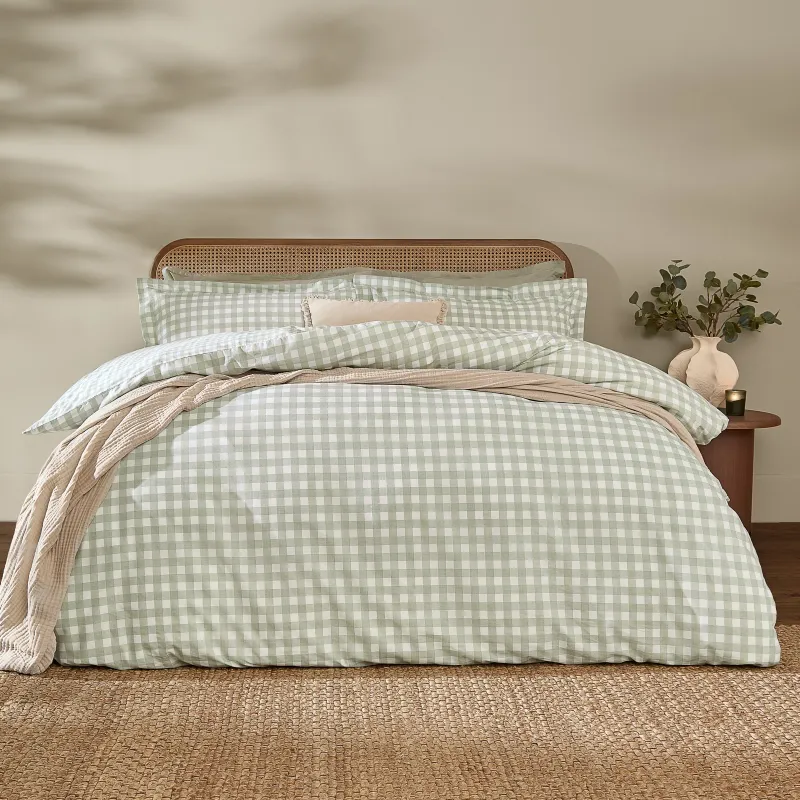 Barton Gingham Check Duvet Cover Set Eucalyptus