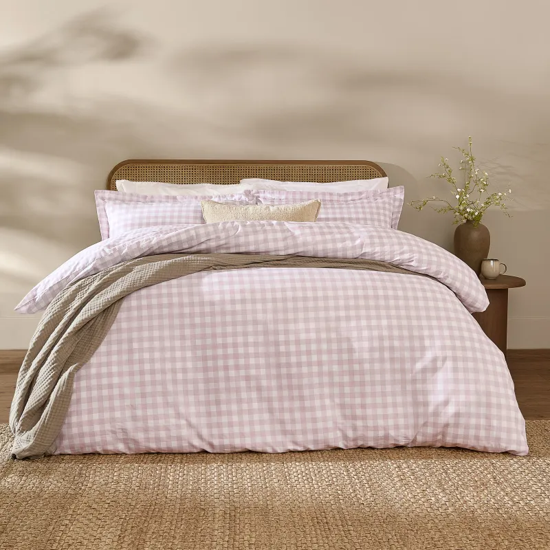 Barton Gingham Check Duvet Cover Set Sugared Almond