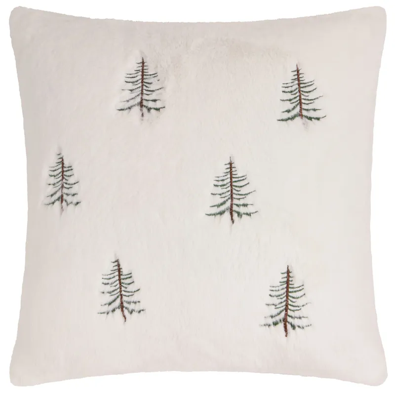 Winter Pines Faux Fur Cushion Ecru
